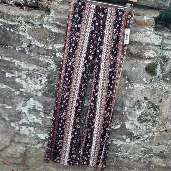 NEW Boho Wide Leg Leggings Boot Cut Yoga Pant Flared Bottom Floral Striped Print - Picture 1 of 10